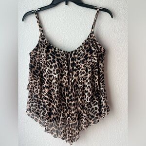 Jaclyn Smith Collection tiered ruffle Top Tankini Leopard Print Size 6